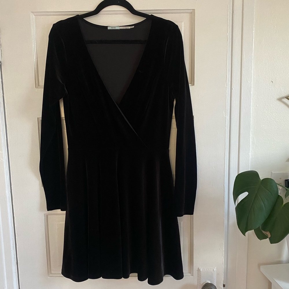 Urban Outfitters black velvet skater dress long sleeves